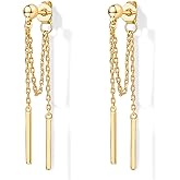 PAVOI 18K Gold Plated 925 Sterling Silver Posts Drop Dangle Chain Earrings for Women | Dangling Chain Studs | Cubic Zirconia Ball Threader Earscapes Earrings