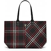 Victoria's Secret Plaid Tote Bag – Cozy Red & Black Winter Plaid with Gold VS Monogram – Top Zip, Interior Slip Pocket – One Size