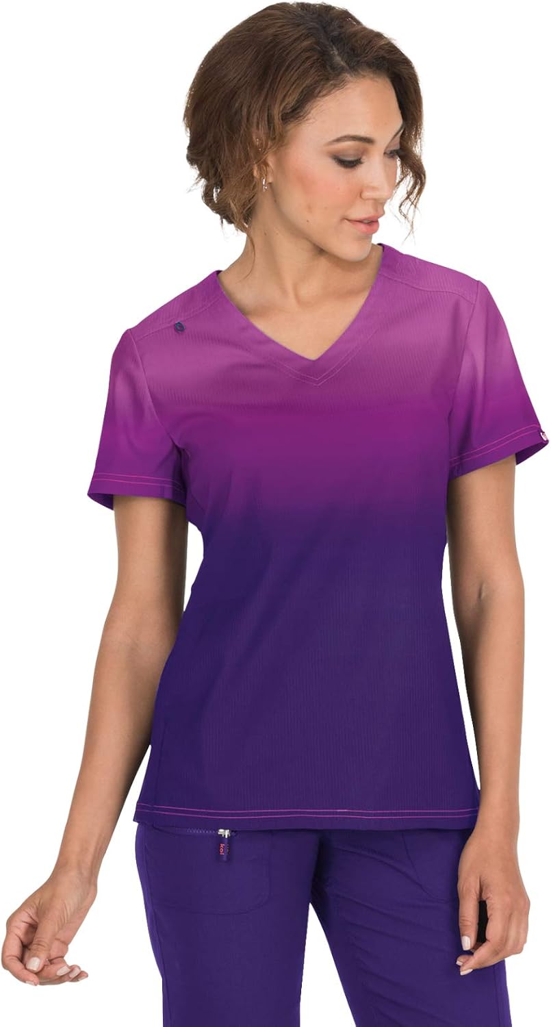 KOI Lite Zip Pocket Ombre Reform Scrub Top for Women: Clothing