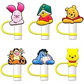 6Pcs Cartoon Straw Cover for Stanley Tumbler Cap, Silicone Straw Topper, 10mm Drinking Straw Tip Covers for Accessories (Yellow)