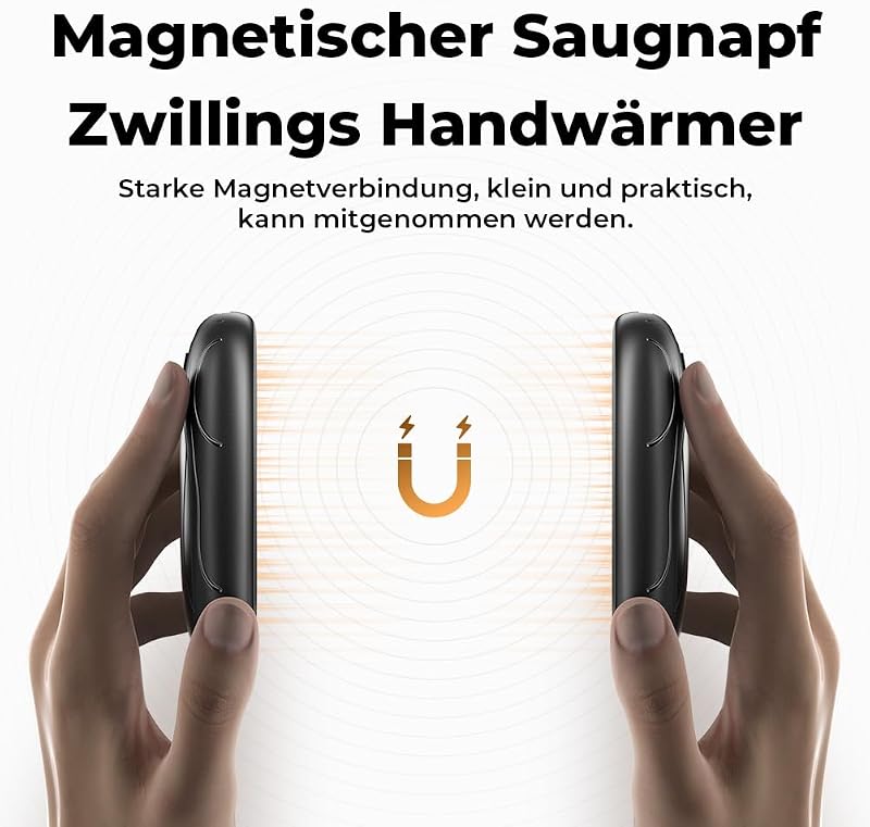 Elektrischer Handwärmer 2er-Pack, Handwärmer Magnetische Tragbare 6000mAh, 3 Einstellbaren Heizmodi USB Wiederaufladbar Taschenwärmer Für Outdoor Camping Pendeln Büro(Schwarz) — Foto 5 von 8
