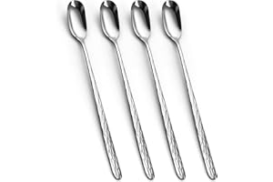 Silver Texture Long Handle Spoons, YFWOOD 9.1-Inch Cocktail Mixing Spoons, Coffee Spoons, Ice Cream Spoons, Premium18/10 Stai