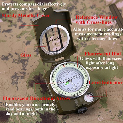Sportneer Military Lensatic Sighting Compass with Carrying Bag