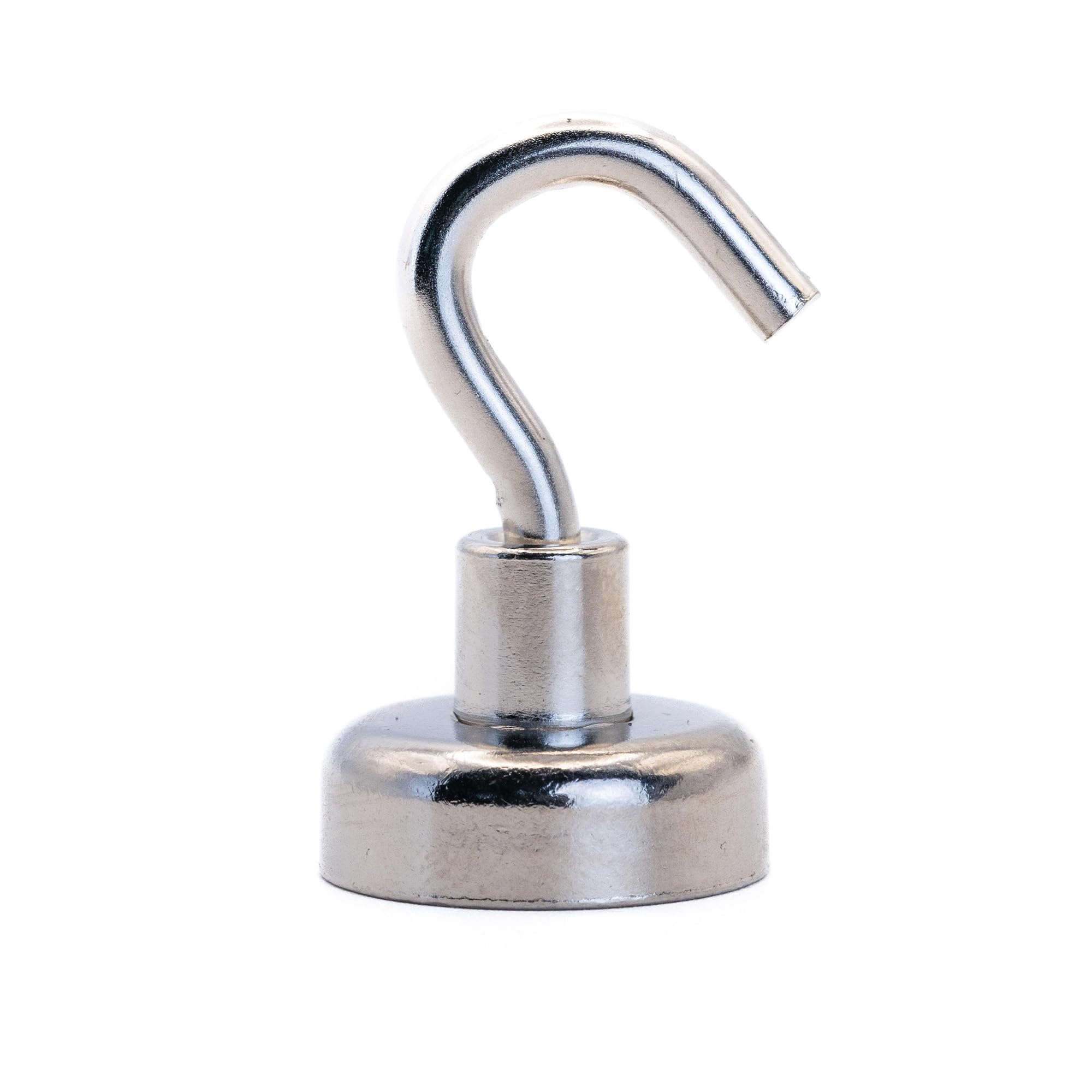 Neodymium Clamping Magnet with M4 Hook for Hanging, Holding or Displaying Items - 20mm Diameter x 34mm High - 16.5kg Pull - Pack of 20