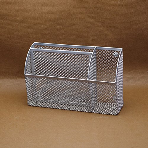 Lzttyee 3-Grid Metal Mesh Magnetic Organizer Storage Basket for Whiteboard/Refrigerator/Magnetic Surface, Silver