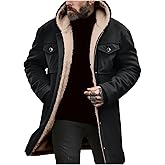 KGKLKAX Men's Western Cowboy Vintage Suede Jacket Zip Up Plush Collar Coats Faux Leather Winter Long Jackets with Hooded