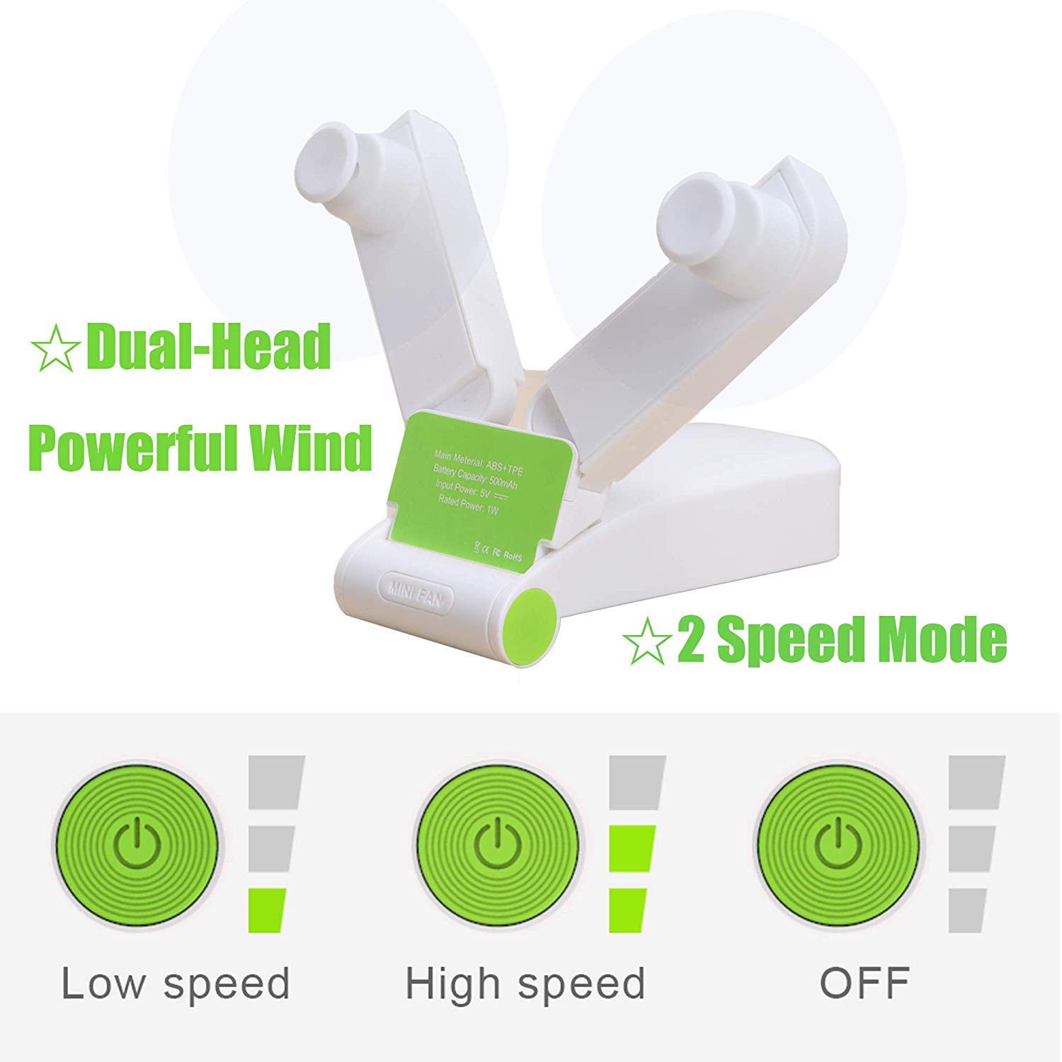 KuDiff Mini Handheld Fans Personal Fan Dual Heads Battery Operated Portable USB Rechargeable Small Desk Fan Electric Pocket Folding Fan for Travel/Home/Outdoor/Work/Summer (Pink Dual Head) (White)