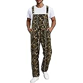 LONGBIDA Camo Overalls for Men Loose Fit Camouflage Jean Coveralls Work Denim Bib Jumpsuit with Zipper
