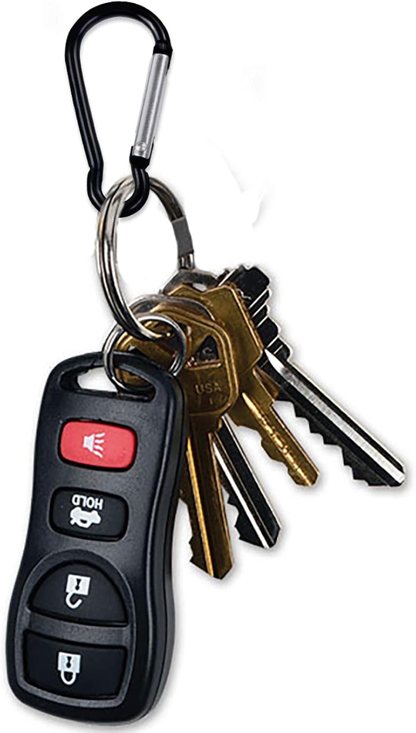 UPINS 100 Pcs New Design Black Aluminum Keychain Carabiner Spring Clip D Shape Hook Durable Sport Accessories for Outdoor Home RV Camping Hiking Traveling Backpack: Clothing