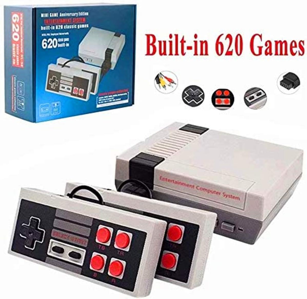 XJHANG Classic Mini Game Console with 2 Controllers and Built-in 620 Games, AV Output Video Games for Kids, Children Gift, Birthday Gift Happy Childhood Memories: Toys & Games