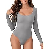 Athlemo Long Sleeve Bodysuit Tops for Women Double Line Slimming Going Out Tops Body Suits