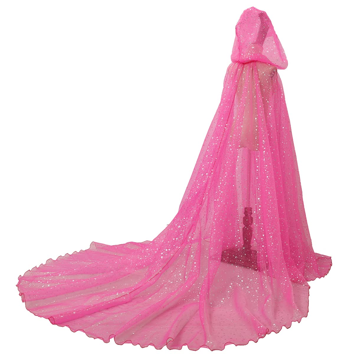 GRACEART Women Wedding Hooded Tulle Cape Shiny Bridal Dress Elf Cloak Robe with Long Back Train — image 1