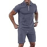 BORBOON Men's Tracksuit 2 Piece Quarter Zip Sweatsuit Sets Short Sleeve Golf Polo Shirts Summer Shorts Loungewear