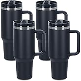 Tswofia 4 pack 40 oz Tumbler with Handle Bulk and Detachable Flip Straw Lid Easy to Clean, 100% Leak splash proof Vacuum Insulated Tumbler, Keep Cold or Hot (Black)