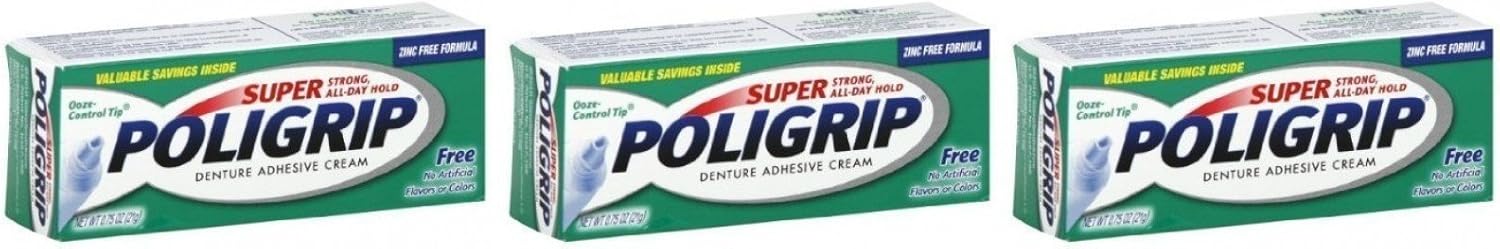 Super Poligrip Denture Adhesive Cream 0.75 Oz Travel Size (Pack of 3): Health & Personal Care