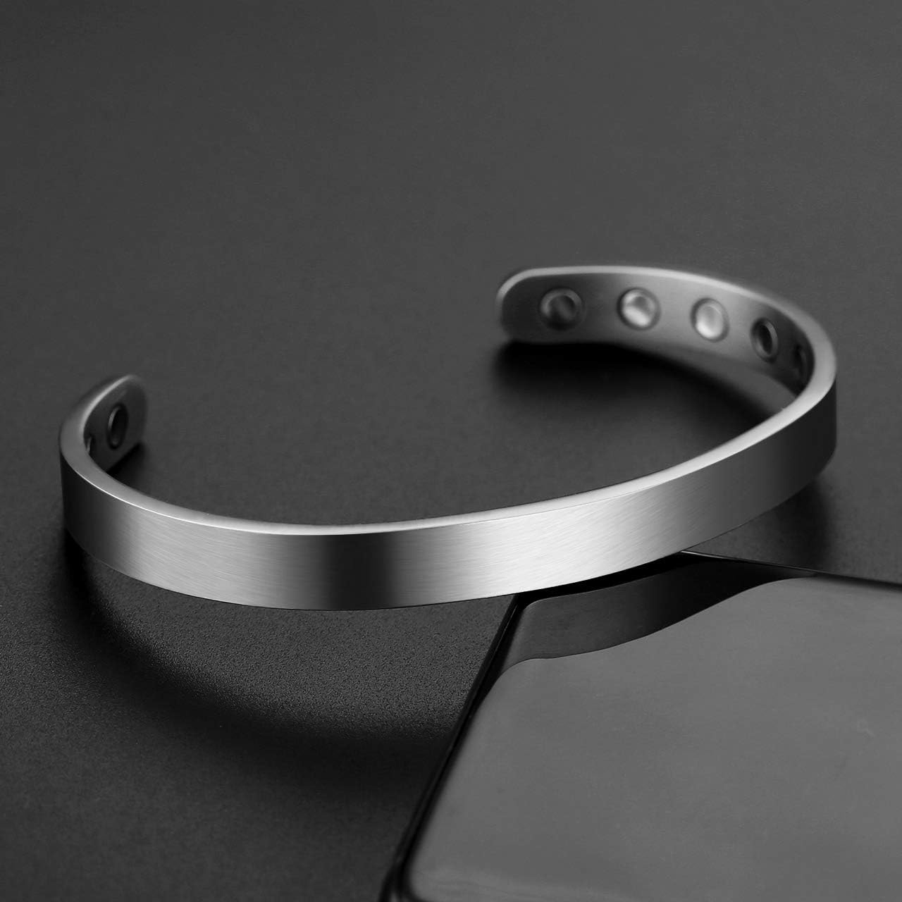 JOVIVI Titanium Magnetic Matte Plain Cuff Bangle Bracelets for Men Women Therapy, 8mm, Silver: Clothing
