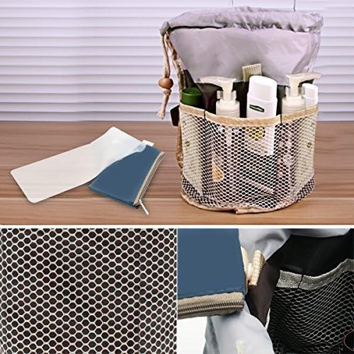 Women Travel Make Up Bag,Pouches Cosmetic Bags Girls Barrel Shaped Hanging Toiletry Wash Bags Nylon Drawstring Makeup Organizer Storage Bag + Small Zipper Pocket+PVC Transparent Brush Bag (Blue) - Image 5