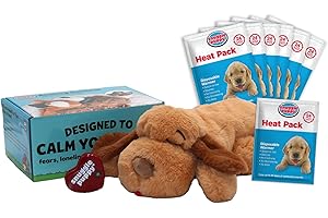 Original Snuggle Puppy Toys - Heartbeat Puppy for Dogs - Pet Anxiety Relief and Calming Aid - Comfort Dog Toys for Behavioral Training - Plus 6 Heat Packs