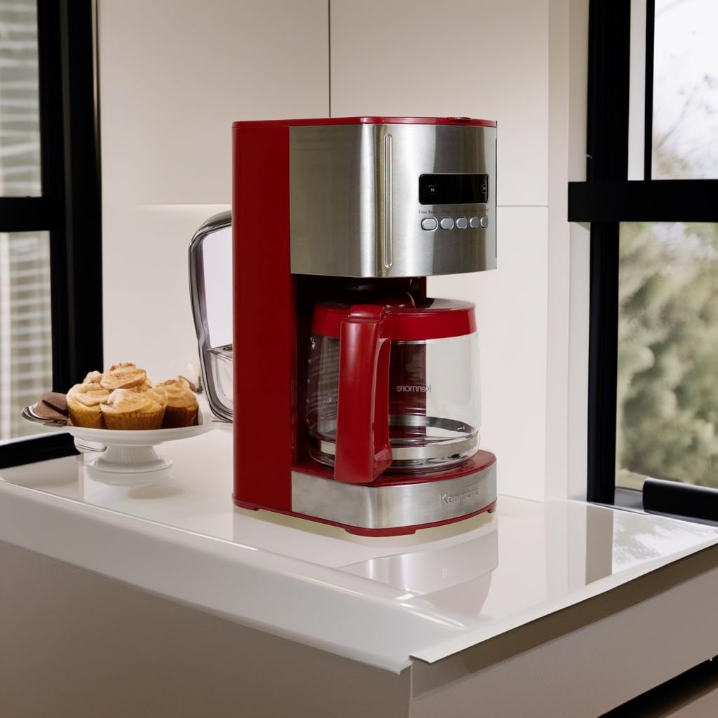 Kenmore Cafetera de goteo: máquina de café programable con olla de vidrio, preparación regular y audaz, depósito de agua grande con apagado automático, filtro reutilizable, electrodomésticos de cocina para cafetería barista, 12 tazas, color rojo