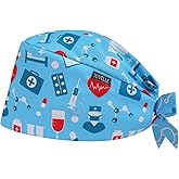 Scrub Caps Women, Double-Sided Printed Adjustable Women's Surgical Cap with Buttons, Breathable Design for Nurses and Doctors