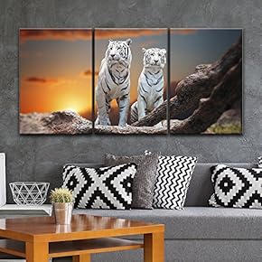 BRAND_NAME3 Panel Two White Tigers at Sunset Time...