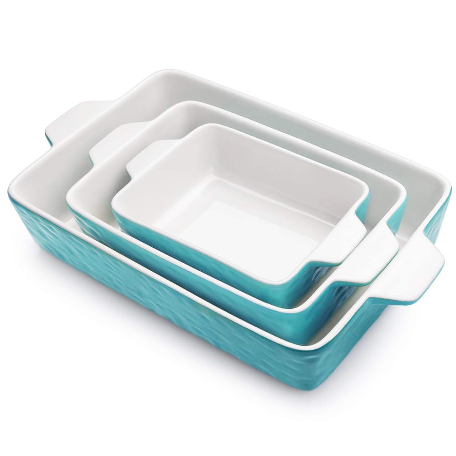 Krokori Casserole Dishes for Oven, Ceramic Baking Dishes, Lasagna Pan with Handles, Porcelain Baking Pan Deep, Bakeware for Baking, Cooking, Wedding Gift, Set of 3 (11.6