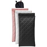 Yantoers 3 Piece Soft Sunglass Case PU Leather Squeeze Top Eyeglass Case Portable Sunglass Pouch Organizer Bag (Black White Pink)
