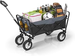 EASYmaxx Bollerwagen faltbar | robust, witterungsbeständig, pflegeleicht | Ausziehbarer Teleskopgriff- Rahmen aus Stahlrohr | Tragfähigkeit ca. 80 kg [schwarz/grau]
