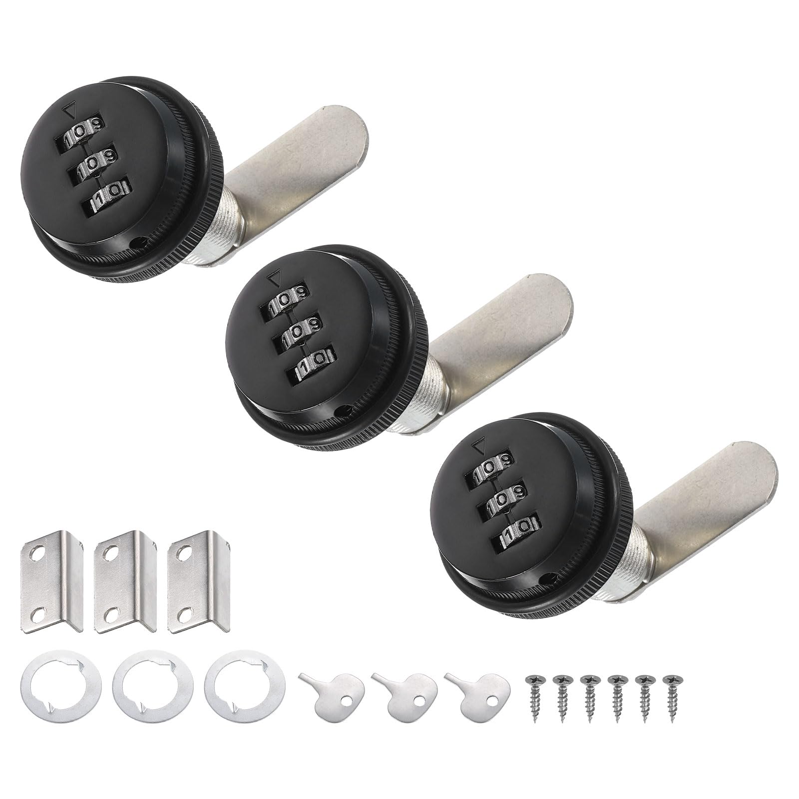 PATIKIL 1-1/8" Combination Cam Lock, 3 Pcs File Cabinet Locks with Combination Password Coded Cabinet Locks with Cylinder Chrome for 0.6-1" Thick Wood Drawer Mailbox Filing Cabinet, Black