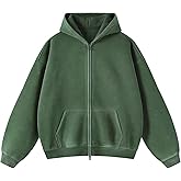 Talakeno Womens Double Zip Up Hoodies Oversized Heavyweight Fleece Sweatshirt Acid Wash Hoodie Vintage Distress Cotton Jacket