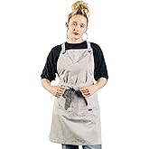 Caldo Crossback Kitchen Apron for Cooking- Mens and Womens Professional Chef or Server Bib Apron - Adjustable Crossback Style - Rustic- Midweight Cotton (Grey)