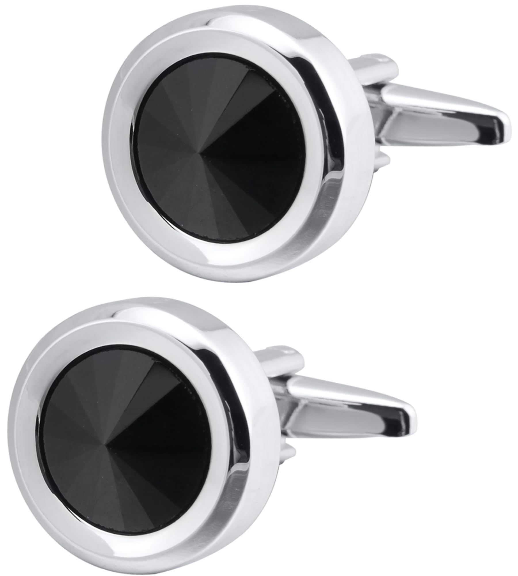 Jonwo Round Diamond Cutting Crystal Men Cufflinks With Gift Case French Cuff Shirt Unisex Cuff Link Buttons for Business Wedding Tuxedo (Black Crystal)