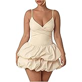 Floerns Women's Y2k Bubble Mini Dress Wrap Front Spaghetti Strap Layered Going Out Dresses