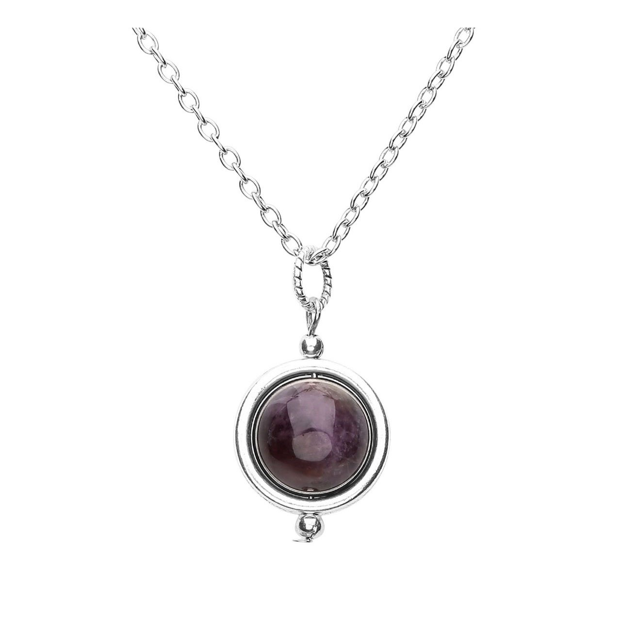 QGEM Collier de Pendentif Boule Perle en Energie Pierre Chakra Naturelle Anniversaire Fête Cadeau Idéal pour Femme Fille(Améthyste)
