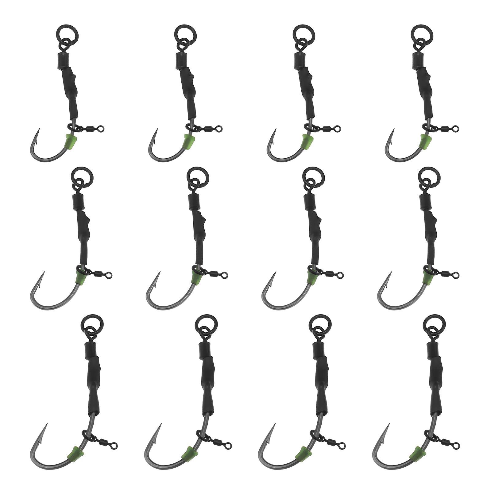 ECSiNG 12pcs Micro Swivel Style Fishhook Carbon Steel Carp Fishing Hook Ronnie Fishing Hook