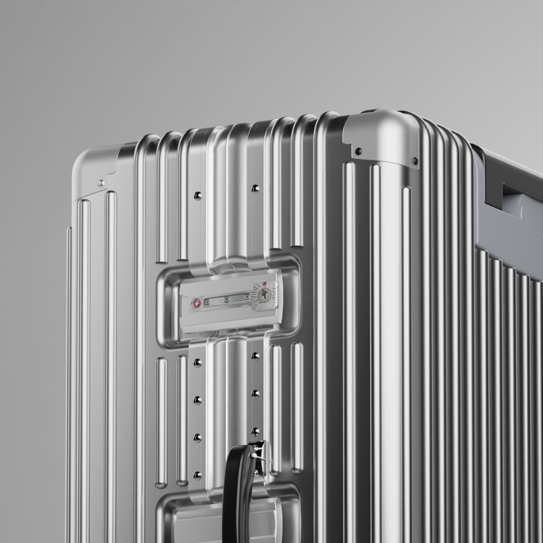 KARGO 29 Inch Check-In Luggage - Polycarbonate Hard Shell Suitcase with Aluminum Corners, Smooth-Rolling Wheels, Leather Handle, Aluminum Frame Luggage, Zipperless TSA Lock (Silver, 29 Inch Check-In)