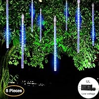 Fiee Meteor Shower Lights Upgraded 50cm 8 Tubes,Ultra Bright Waterproof Falling Rain Drop Icicle String Lights,Come with UL Certified Transformer for Christmas, Tree, Wedding,Party,Yard(Blue)