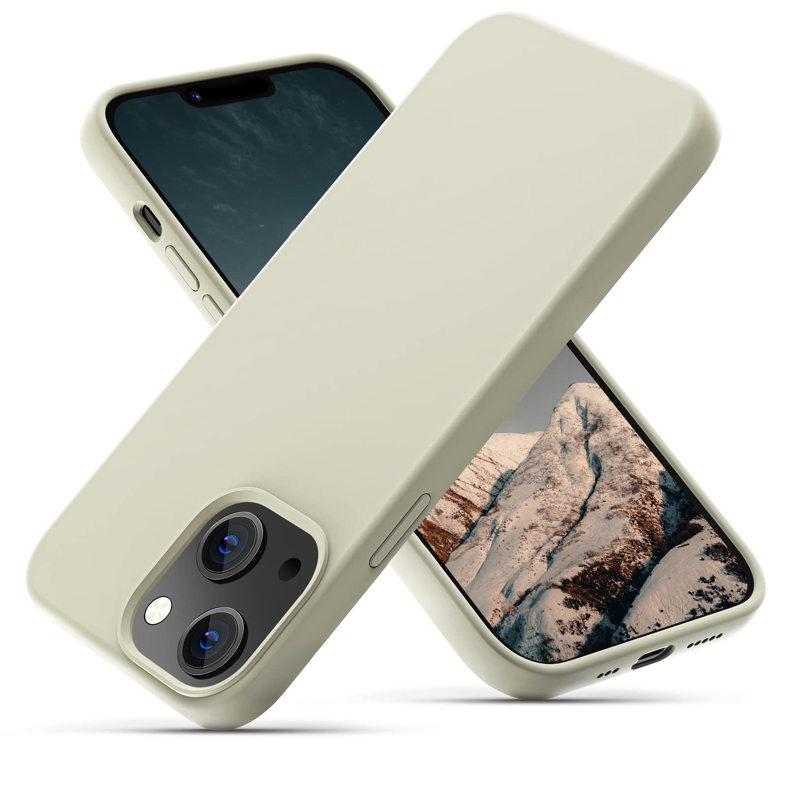 OitiYaa Silicone Case Compatible with iPhone 14 Case 6.1 Inch, Soft Ultra Slim Protective Shockproof Liquid Silicone Phone Case with Anti-Scratch Microfiber Lining, Stone — image 1