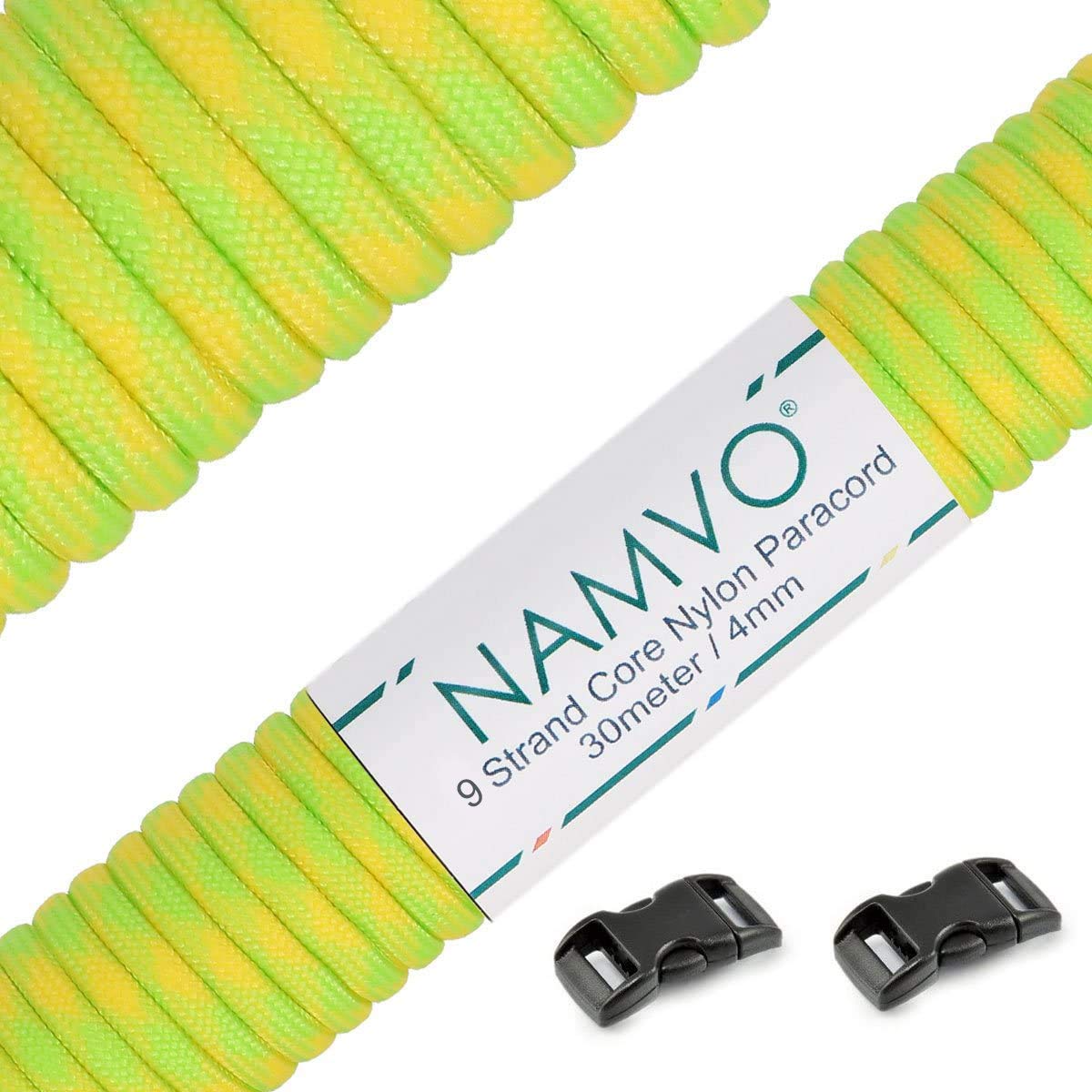 Namvo 100 Feet, 9 Inner Strands, Strong Breaking Strength, 4mm Diameter 550 Paracord Mil Spec Type III Nylon Parachute Cord Green Spots
