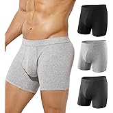 Arjen Kroos Mens Cotton Boxer Briefs Breathable Pouch Underwear with Opening Fly 3 Pack