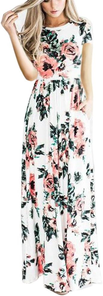Womens Short Sleeve Floral Printed Maxi Dress 4 Colour Size 6-16