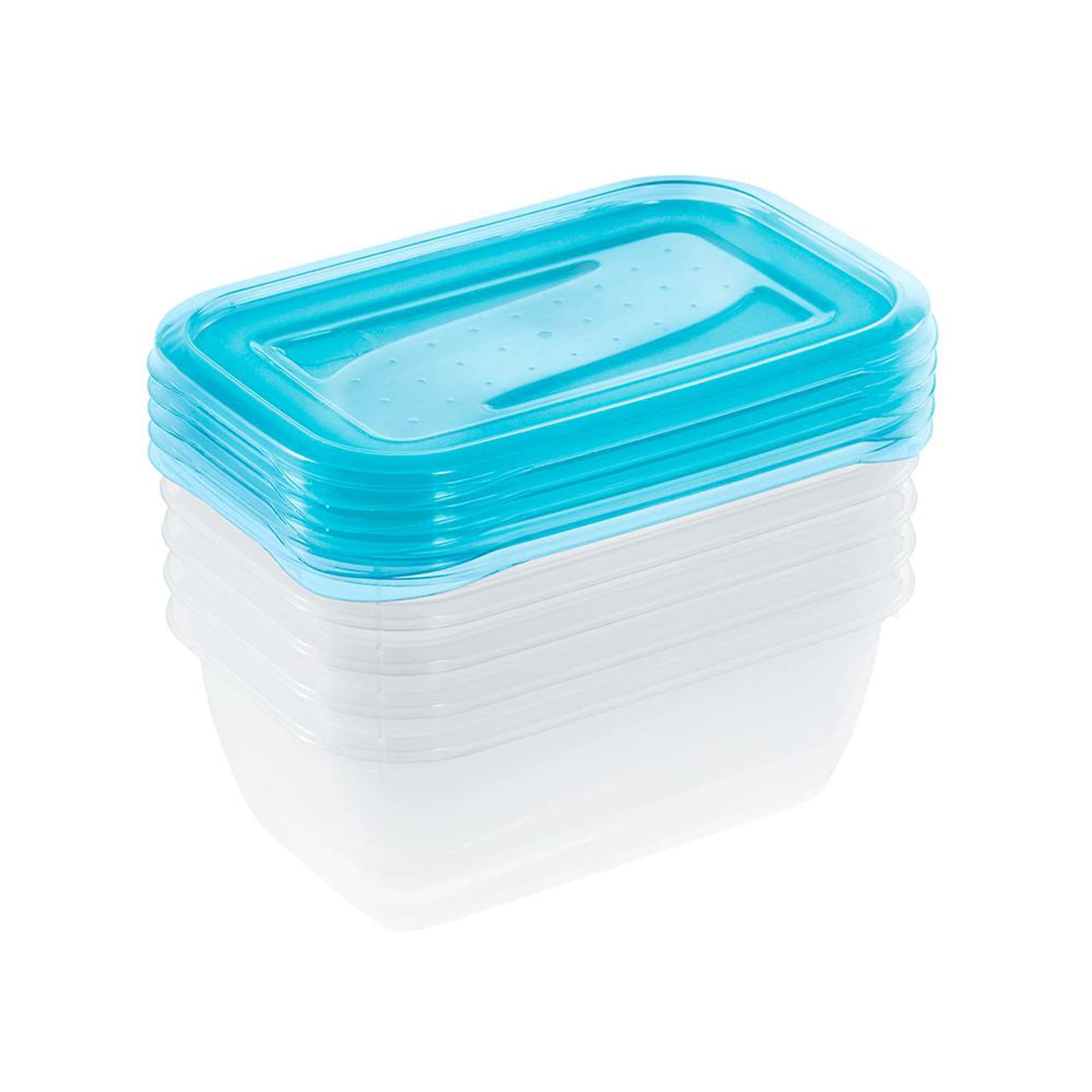 keeeper Food Storage Containers, Set of 5.5 x 500 ml, 15.5 x 10,5 x 6 cm, Fredo Fresh, Transparent Blue