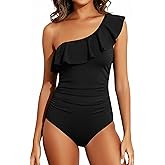 Tempt Me Women One Piece Swimsuits Tummy Control One Shoulder Bathing Suits Ruffle Swimwear