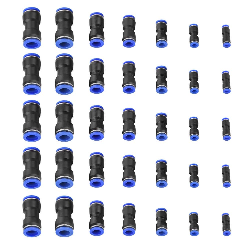 Samfox Pneumatic Connector - OD 4/6/8/10/12/14/16mm Air Hose Pneumatic Straight Connector, Air Push Quick Fittings, 35-Pack