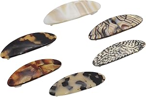 French Amie Oval Mini Silver Grey Opera Tokyo White Tokyo Amber Brown Ivory Set of 6 Onyx Handmade Celluloid Hair Clip Barrette for Girls (2.5 inch)