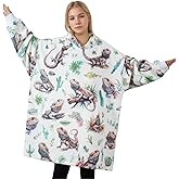 Bearded Dragon Gifts for Women Men, Cozy Reptile Pet Blanket Hoodies for Bearded Dragon Lovers, All-Over Lizard with Plants & Rocks, Oversized Flannel Hooded Blankets, One Size Fits All