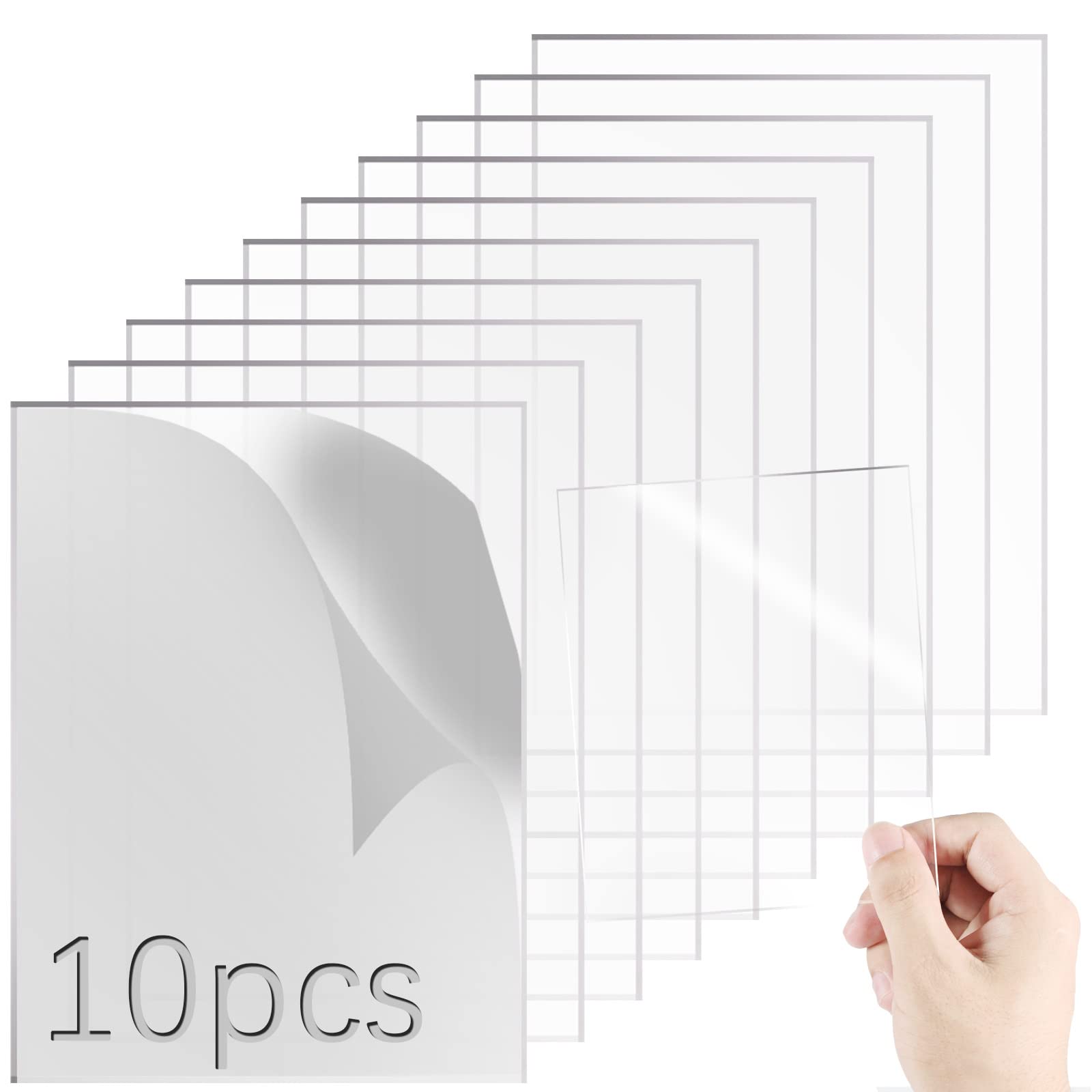 Acrylic Sheet 10pcs Clear Perspex Sheet Plexiglass 1mm Plastic Sheet for Painting Picture Frame Glass Replacement Square Panel Boards Display Cases Printing Craft DIY (7x5 Inch)