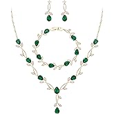 EVER FAITH Bridal Cubic Zirconia Jewelry Sets for Women, White Simulated Pearl Leaf Vine Pendant Wedding Party Necklace Earrings Set for Bridesmaid Bride