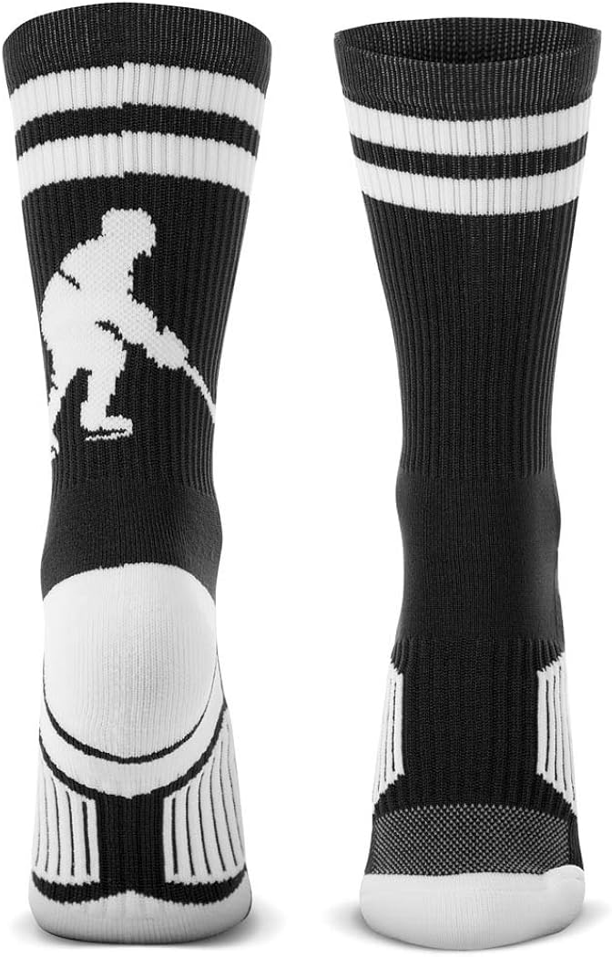 ChalkTalkSPORTS Hockey Half Cushioned Crew Socks | Hockey Player | Black/White : Hockey Jerseys : Clothing