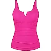 Hilor Women's Underwire Tankini Tops Ruched Slimming Bathing Suit Top Swimsuit Tummy Control Swim Top Swimwear Only